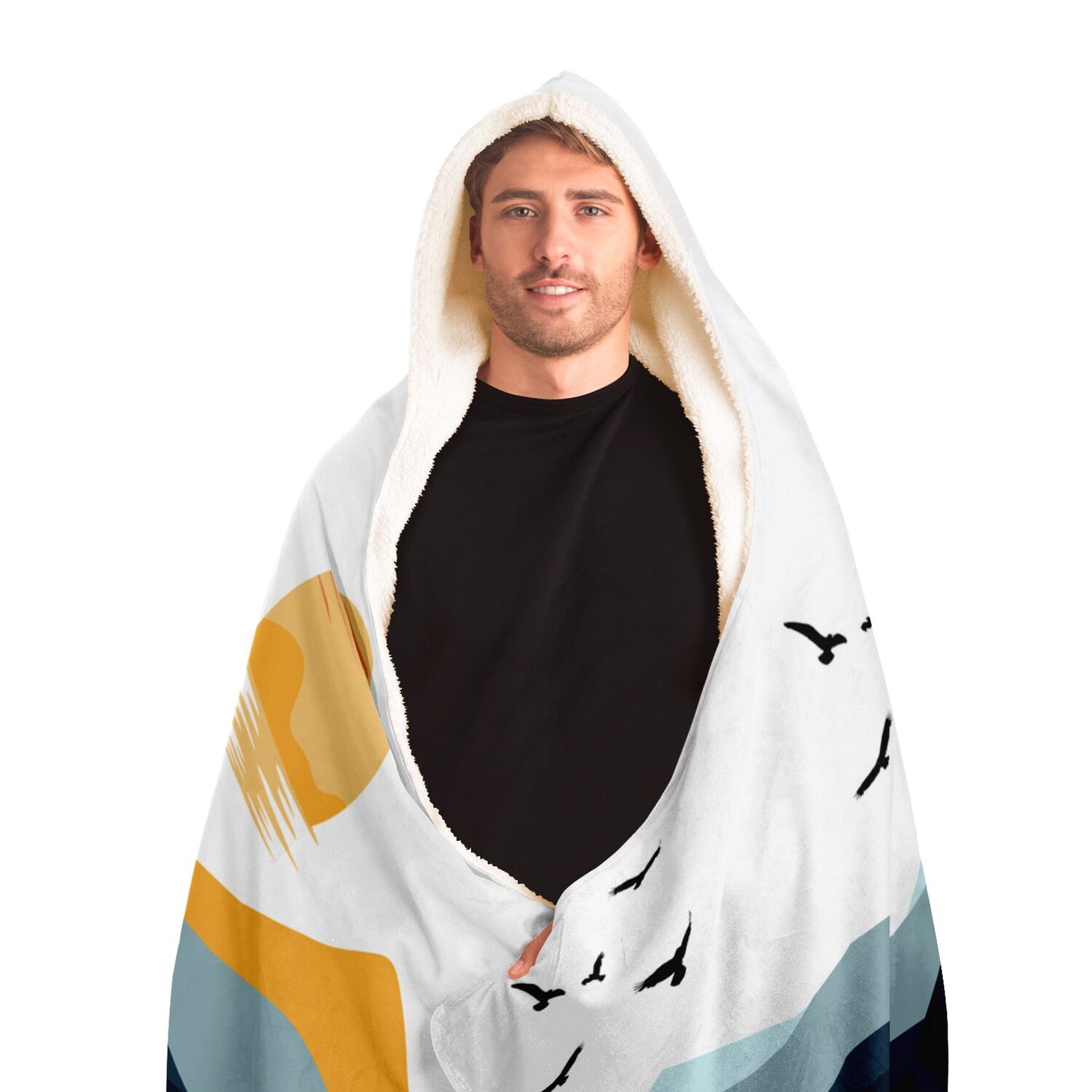 The Mountains Are Calling Hooded Blanket- Blue & White Blanket