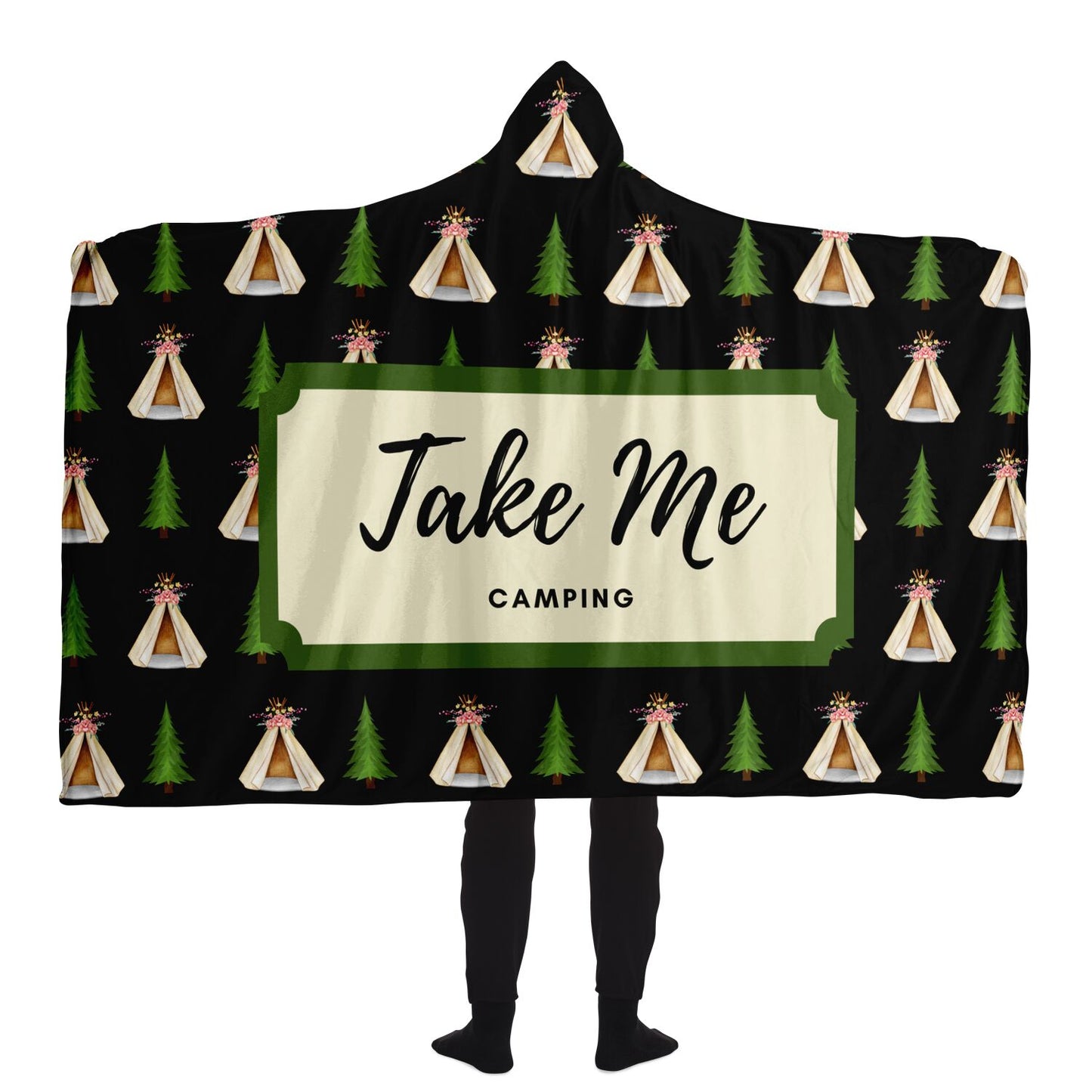 Take Me Camping Hooded Blanket - Black