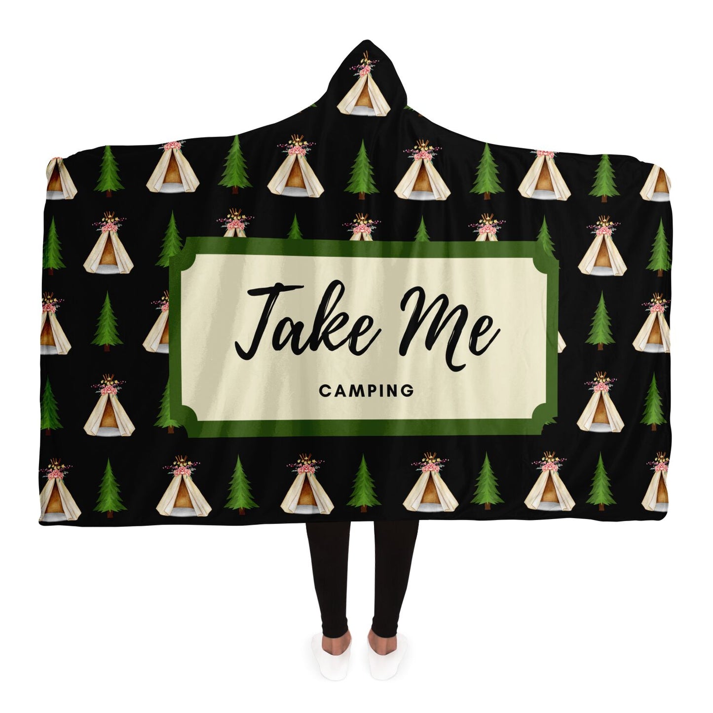 Take Me Camping Hooded Blanket - Black