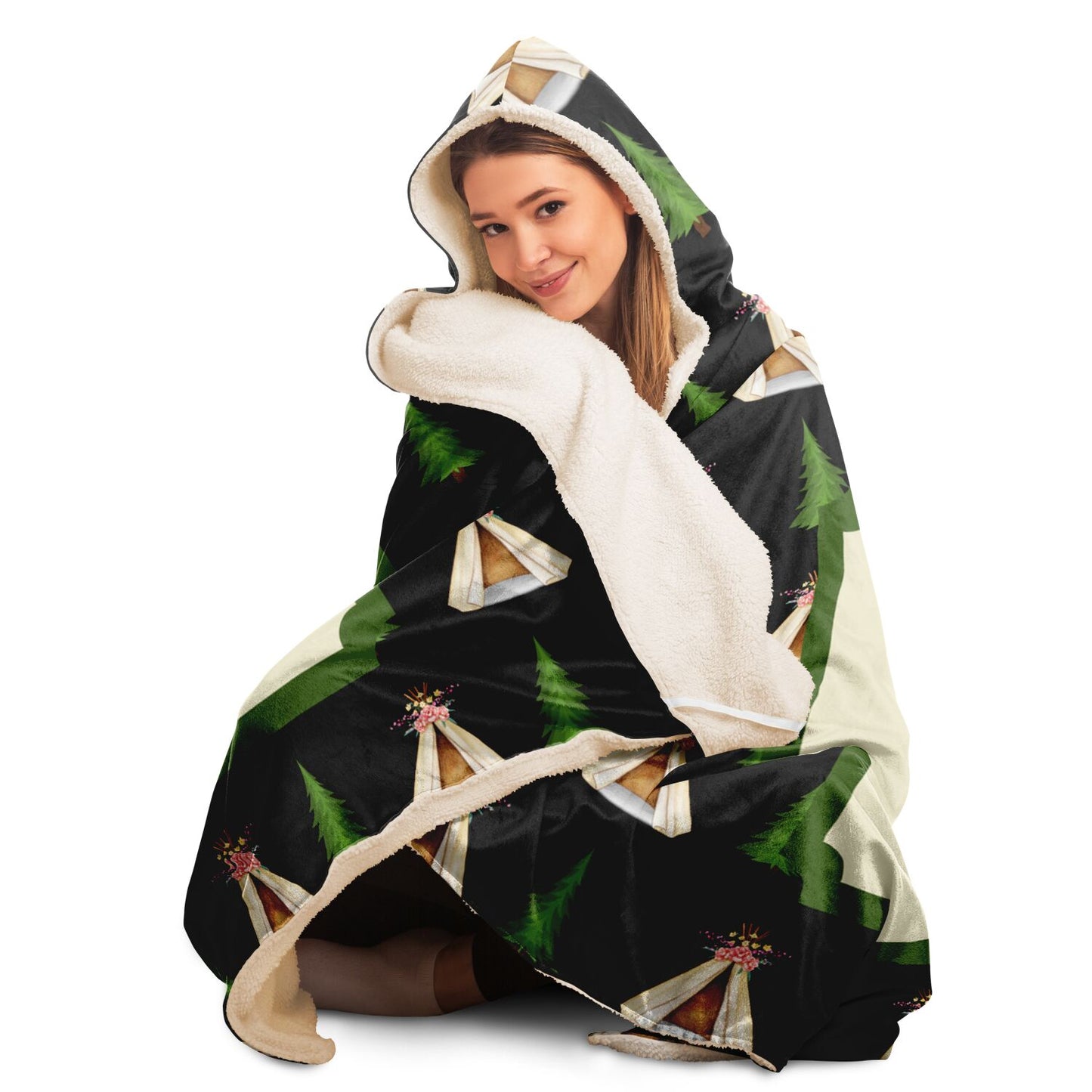 Take Me Camping Hooded Blanket - Black